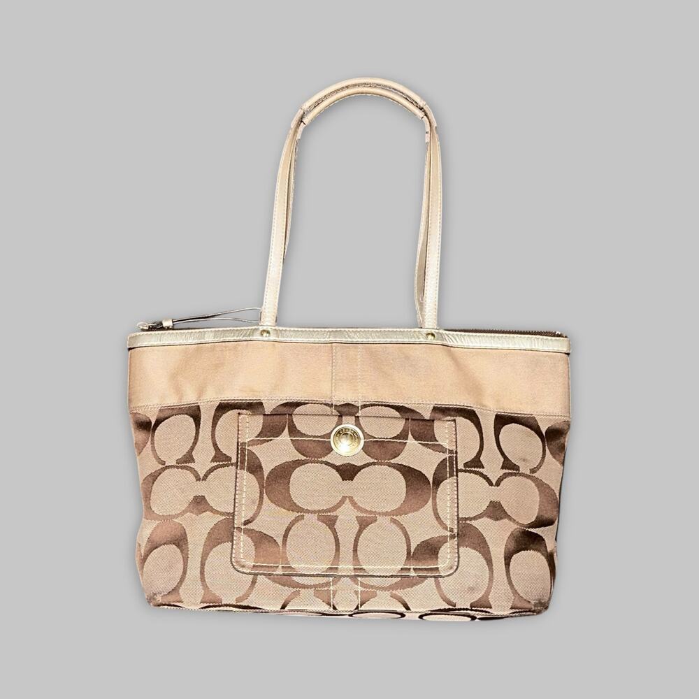Coach Signature Jacquard Beige & Brown Tote Bag